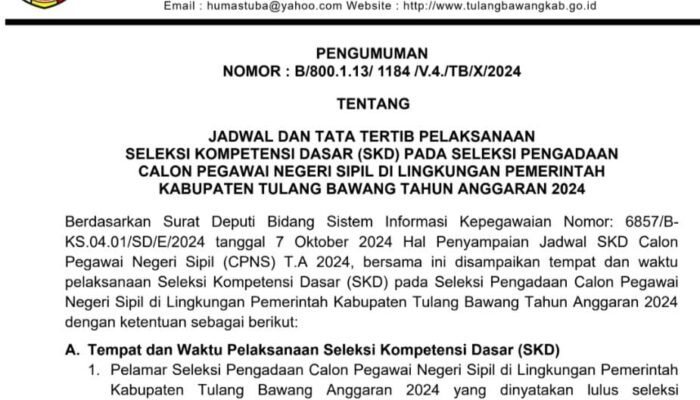 Peserta CPNS Tulang Bawang Diminta Perhatikan Kode Kelulusan, Masa Sanggah Dibuka 13-15 Januari